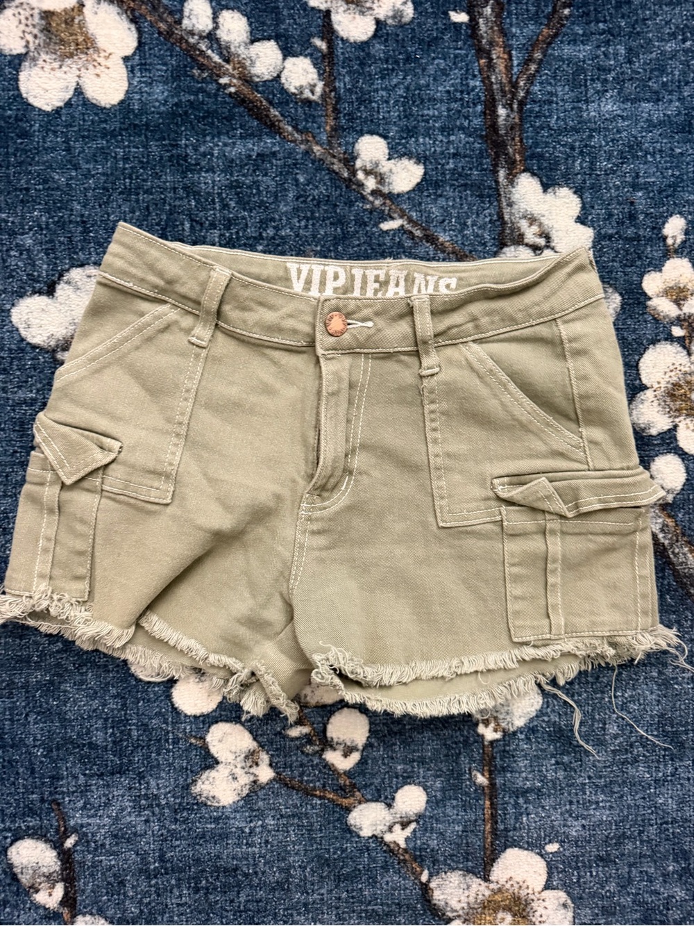 VIP Olive Green Cargo Shorts with Frayed Hem
